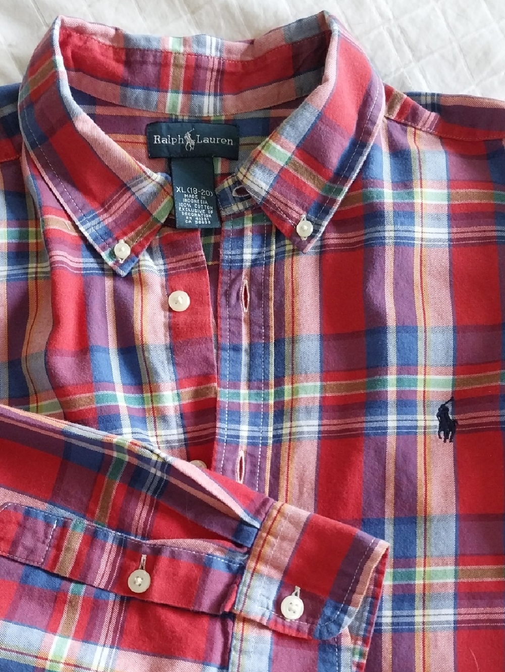Ralph Lauren Red Plaid Button-Down Shirt with Blue Accent XL(18-20)